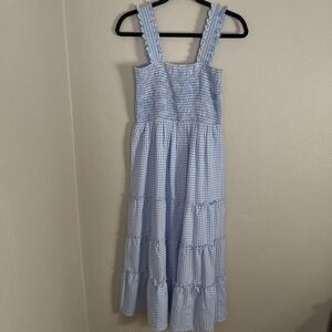 New In Blue White Gingham Tiered Summer Spring Sleeveless Maxi Dress Medium